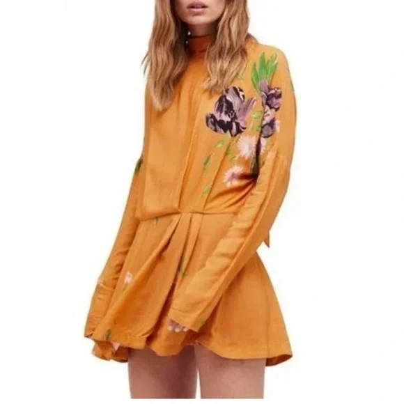 FREE PEOPLE gemma mustard yellow long sleeve tunic mini dress - Picture 1 of 11